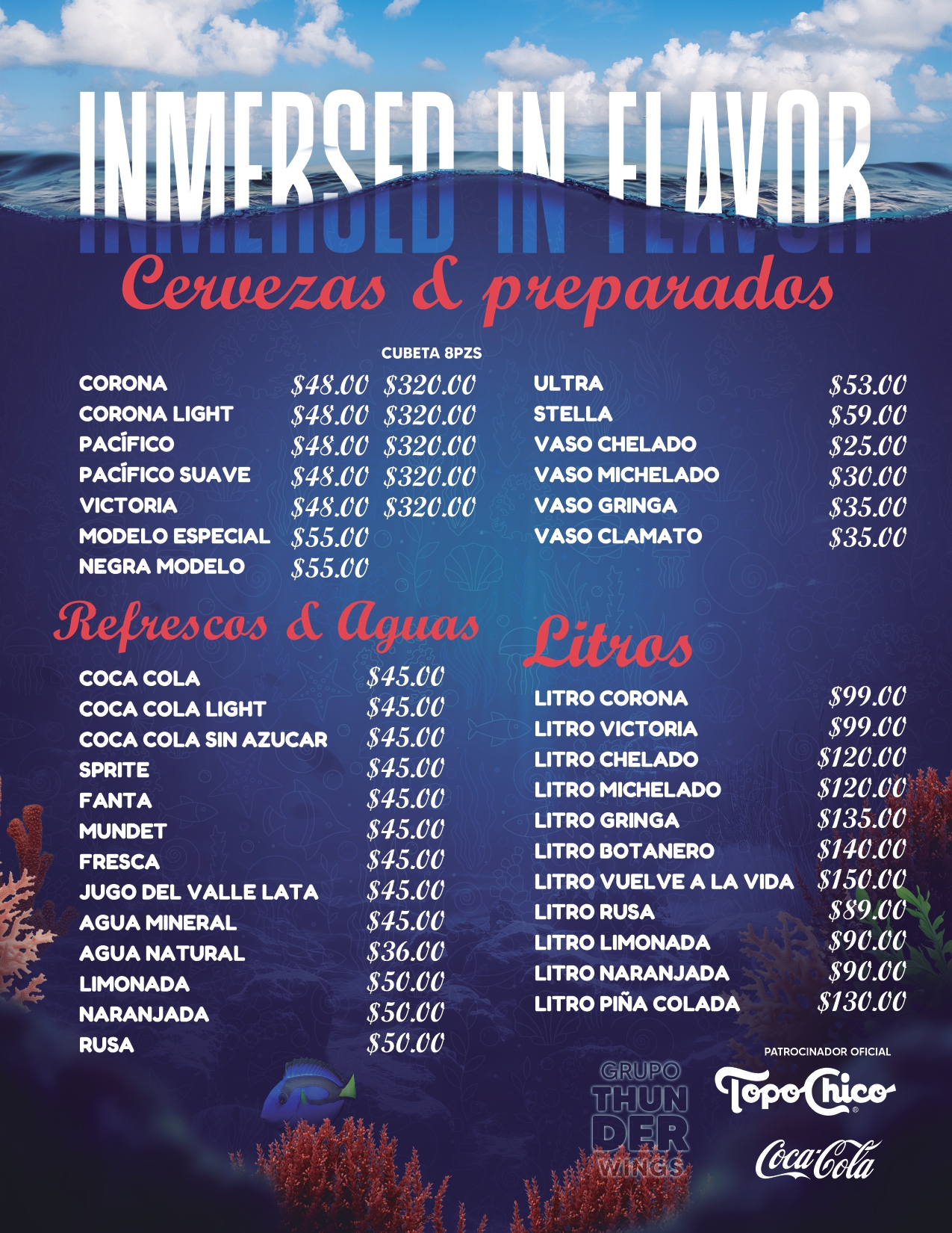 Menú Corallium - Bebidas y cerveza