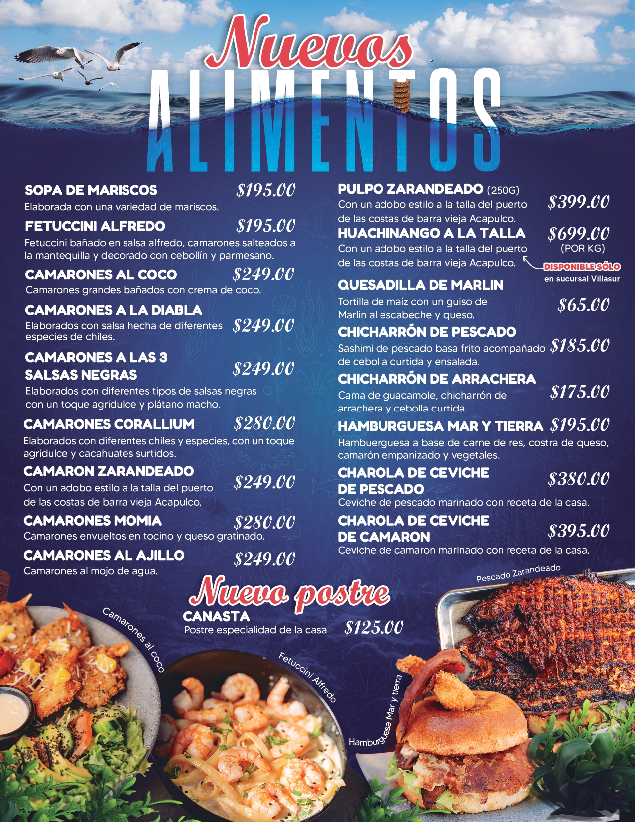 Menú Corallium - Nuevos platillos