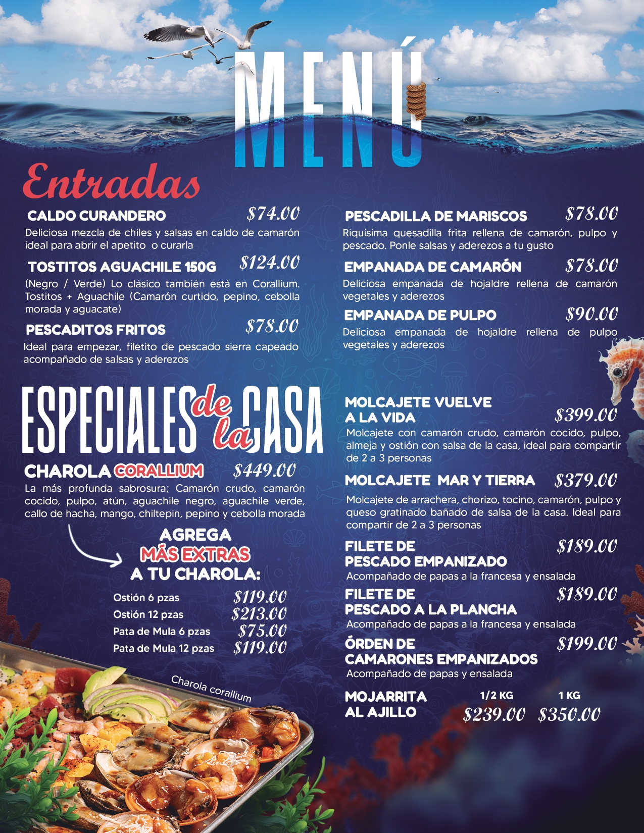 Menú Corallium - Ceviches y mariscos