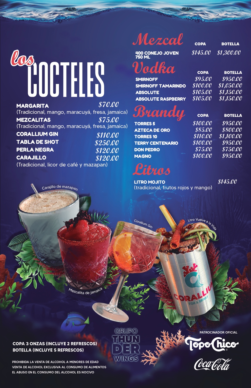 Menú Corallium - Cocteles