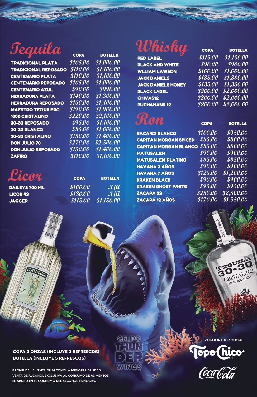 Menú Corallium - Copeo y botellas